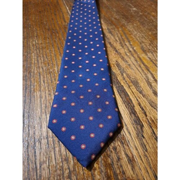 The Mans Shop Lord and Taylor Blue Red Yellow White Silk Mens Neck Tie Hamdmade - Picture 2 of 4